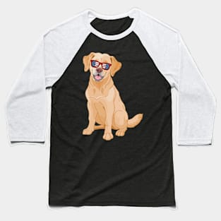 Patriotic Labrador With America Flag Sunglasses 4Th Of July Baseball T-Shirt